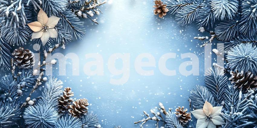 Winter Wonderland Background Festive Blue Christmas Scene with P
