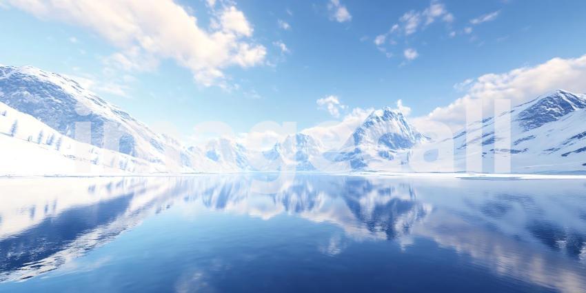 Stunning Glacial Lake and Mountain Panorama Perfect Winter Lands