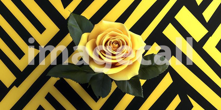 Elegant Yellow Rose on Geometric Pattern A Striking Visual