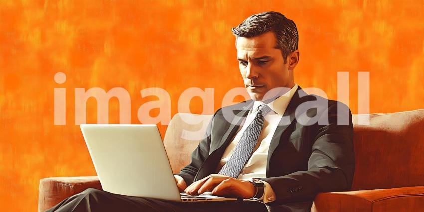 Businessman Working on Laptop Professional Portrait