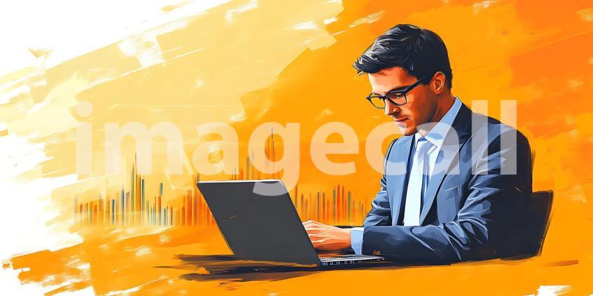 Businessman Working on Laptop Professional Success Illustration