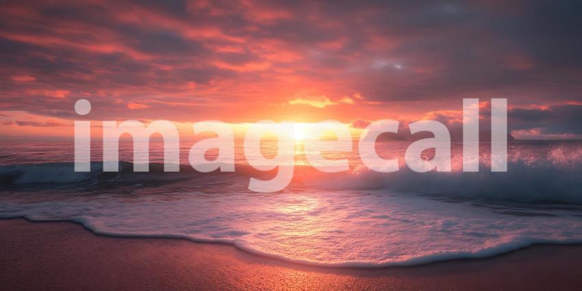 Stunning Sunset Ocean Waves Beach Scene Wallpaper