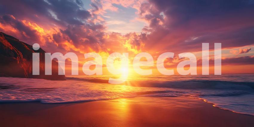 Vibrant Ocean Sunset Coastal Landscape Photography Beach Scene D