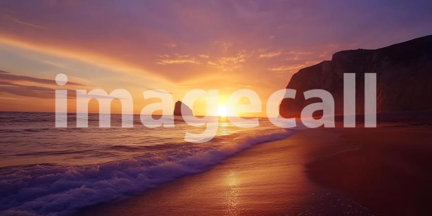 Stunning Sunset Seascape Ocean Waves  Coastal Cliffs at Golden H