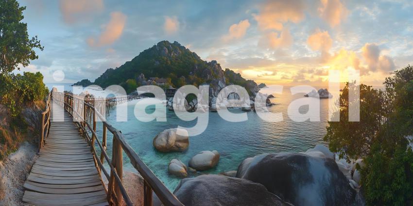 Serene Sunset Vista Tropical Island Pathway and Ocean View