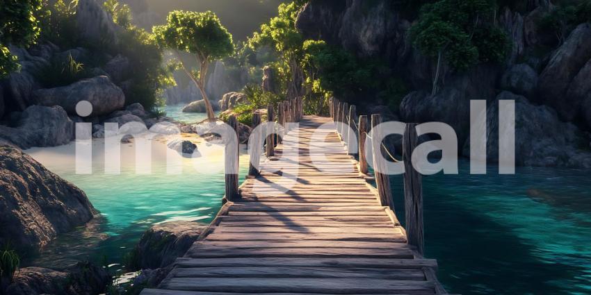 Tropical Paradise Wooden Pathway to Secluded Beach
