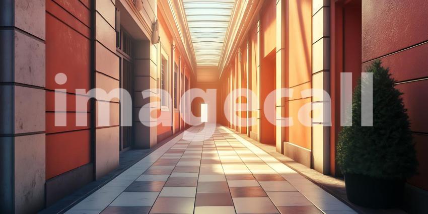 Sunlit Alleyway Architectural Photography of a Charming City Lan