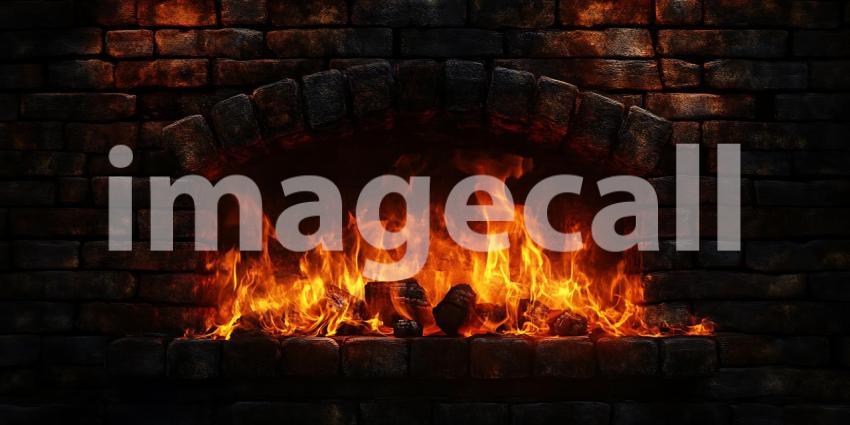 Fiery Embers Glowing in Brick Fireplace Warmth Comfort and Cozy