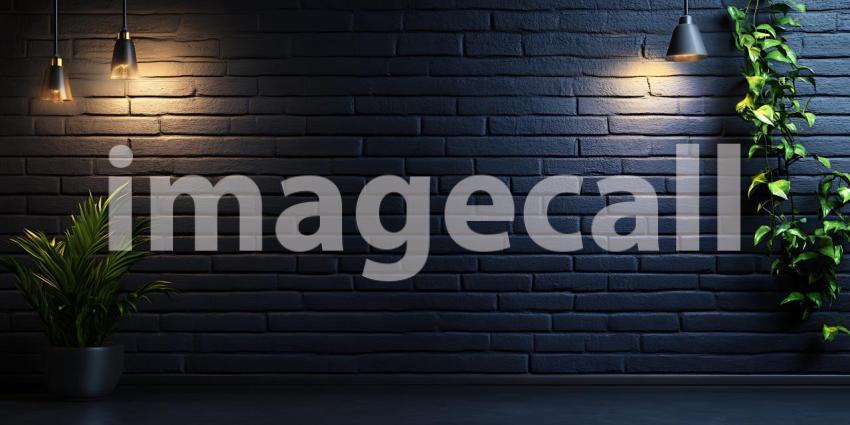 Dark Brick Wall Background Interior Design Textures Plants and L