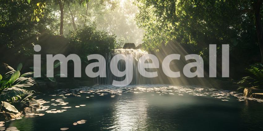 Serene Waterfall Lush Rainforest Paradise