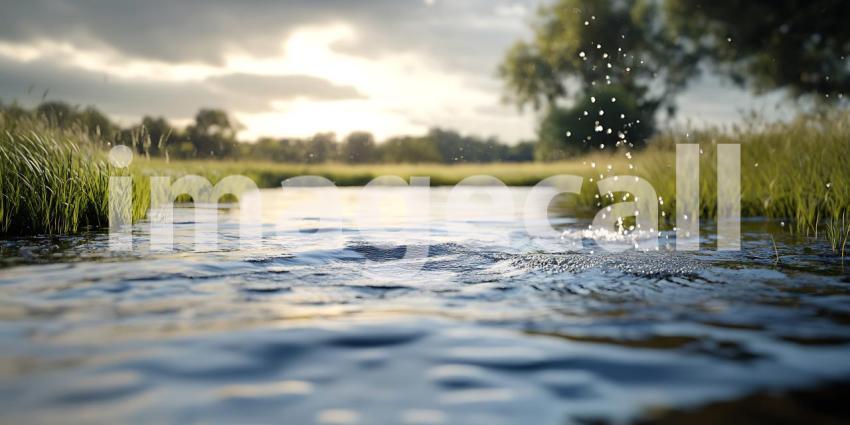 Serene River Sunset Tranquil Water Scene