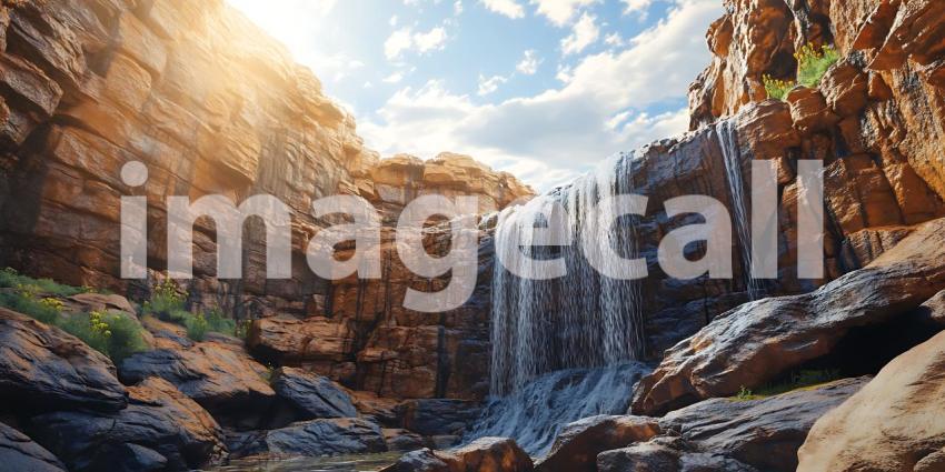 Stunning Waterfall in Rocky Canyon A Breathtaking Nature Scene