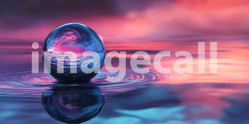 Vibrant Orb Reflecting on Serene Waters A Colorful Abstract