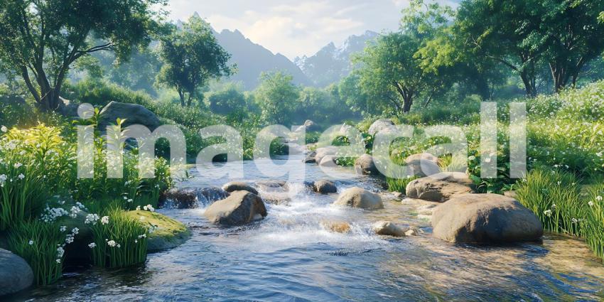 Serene River Landscape Lush Greenery and Tranquil Waters