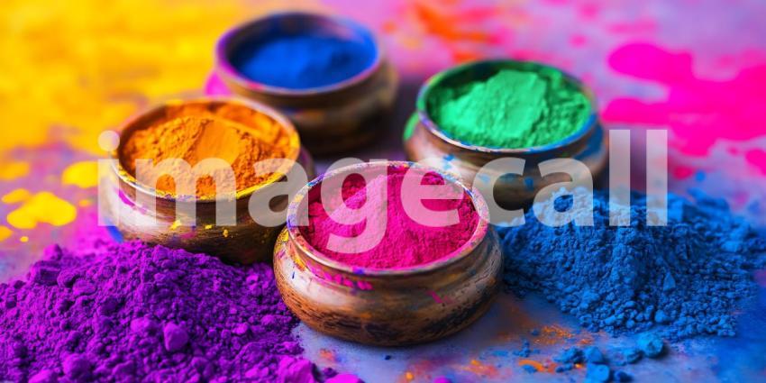 Vibrant Holi Festival Colors Powder Pigment Bowls