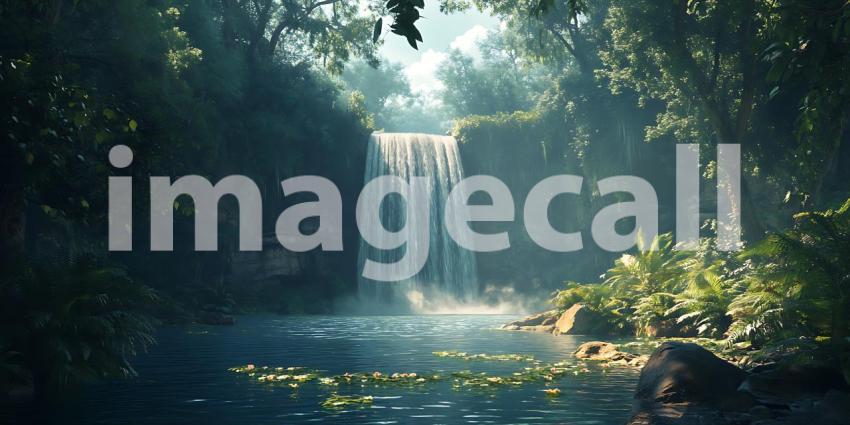 Serene Waterfall in Lush Jungle Stunning Nature Photography