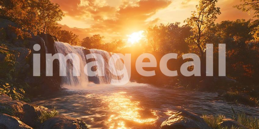 Golden Hour Waterfall Serene Nature Photography