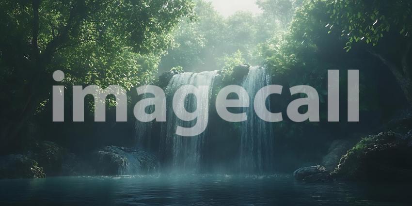 Enchanted Waterfall Lush Forest Serenity
