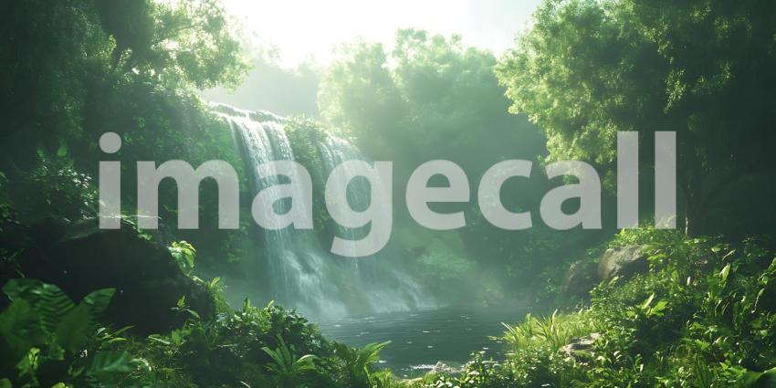 Serene Waterfall Lush Rainforest Oasis