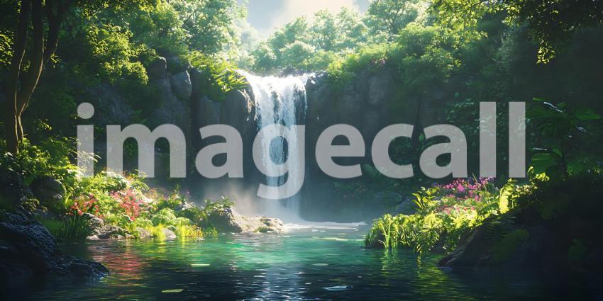 Lush Waterfall Paradise A Serene Tropical Scene
