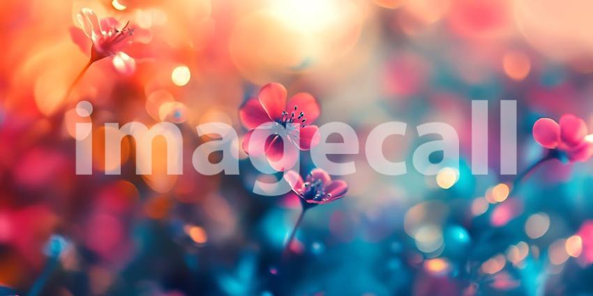 Vibrant Floral Background Pink Blue and Orange Blossom Scene