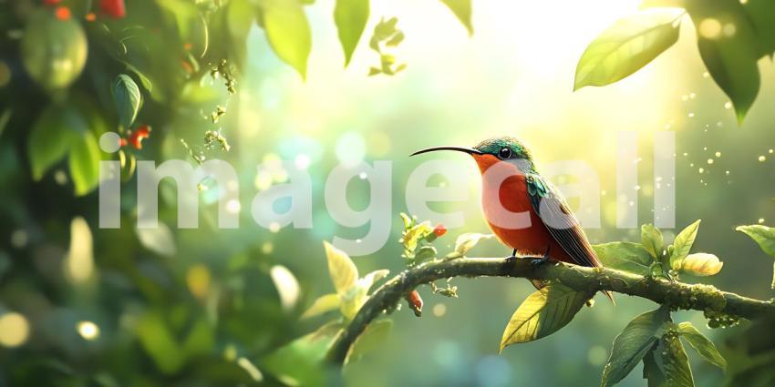 Vibrant Bird in Lush Rainforest A Stunning Nature Painting