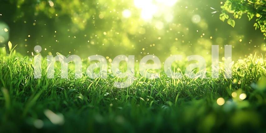 Lush Green Grass Sunlight Through Trees Nature Background