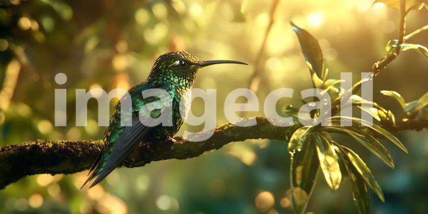 Hummingbird in Sunlight Vibrant Tropical Bird Photography