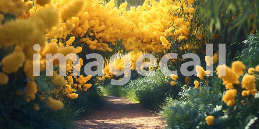 Golden Path Vibrant Yellow Flowers Nature Photography