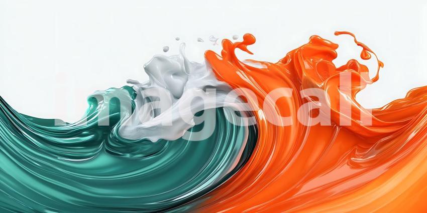 Abstract Liquid Swirl Teal Orange and Gray Paint Texture