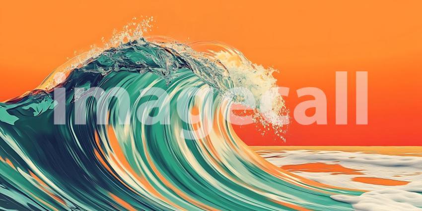 Majestic Ocean Wave Vibrant Sunset Art