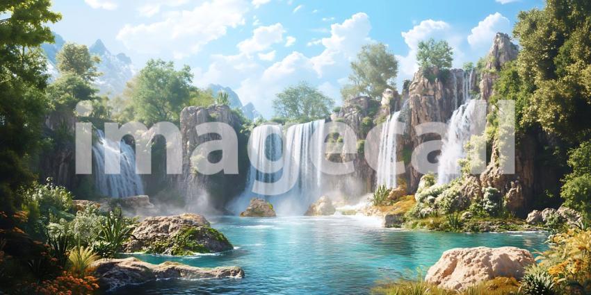 Stunning Waterfall Paradise Lush Greenery  Tranquil Waters