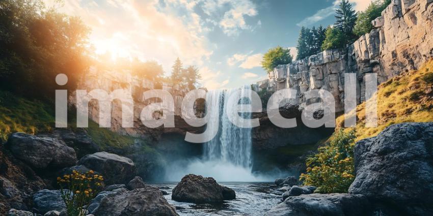 Majestic Waterfall Landscape Stunning Nature Photography for Bac