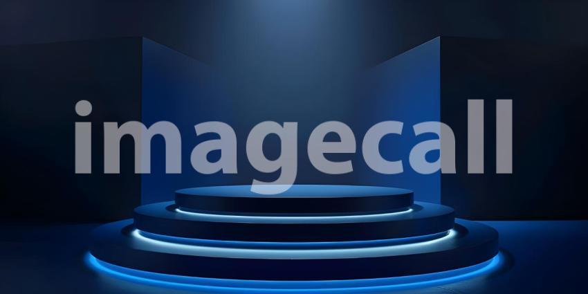 Futuristic Minimalistic Room with Circular Platform and Halo Light Fixture: A Serene, High-Tech Space with Geometric Symmetry and Sleek, Glossy Finish