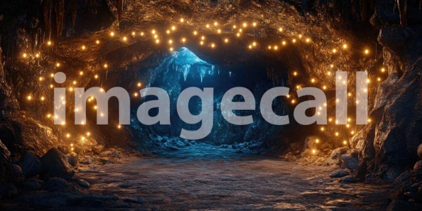 A mysterious tunnel, lined with glowing orbs, beckons the traveler deeper into the unknown, promising both danger and discovery