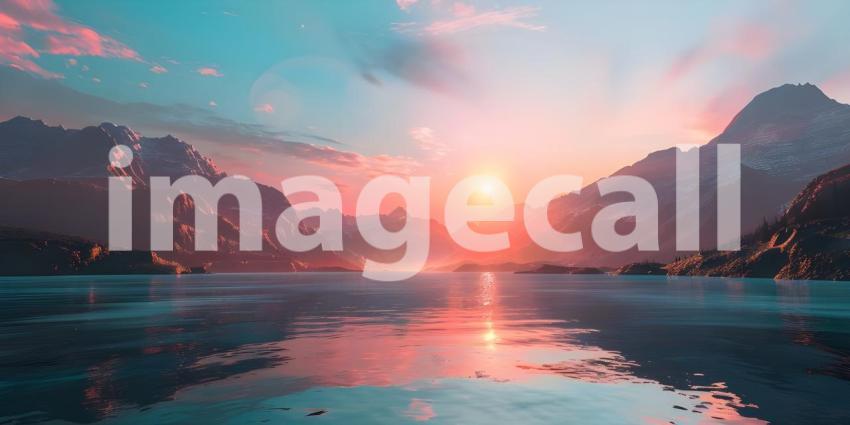 Breathtaking Sunset Over Serene Mountain Lake: A Glorious Display of Nature's Palette with Dramatic Clouds and Reflections