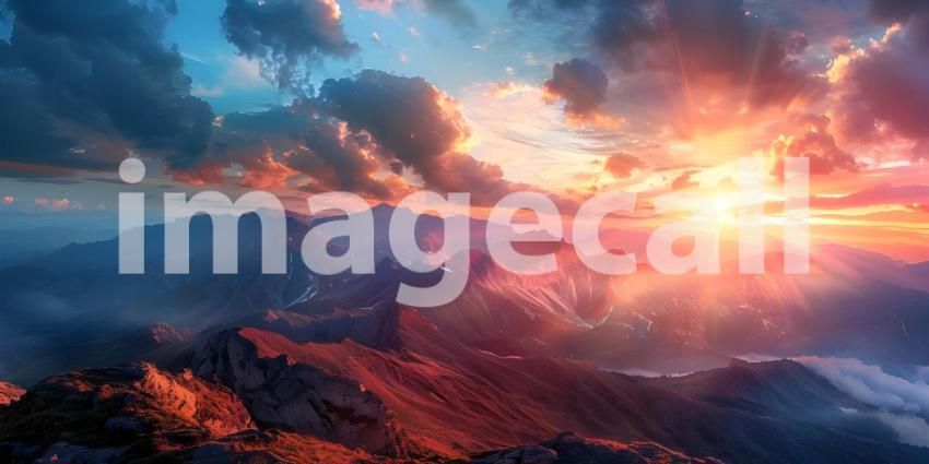 Breathtaking Sunset Over Serene Mountain Lake: A Glorious Display of Nature's Palette with Dramatic Clouds and Reflections
