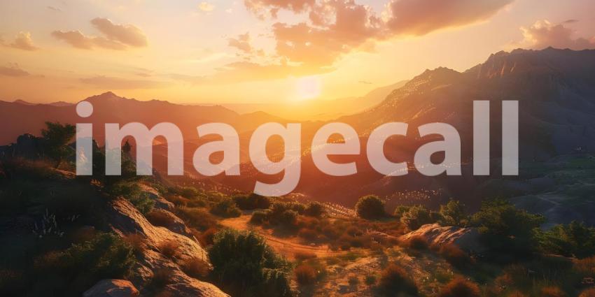 Breathtaking Sunset Over Serene Mountain Lake: A Glorious Display of Nature's Palette with Dramatic Clouds and Reflections