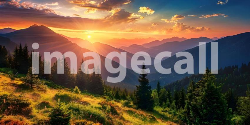 Breathtaking Sunset Over Serene Mountain Lake: A Glorious Display of Nature's Palette with Dramatic Clouds and Reflections