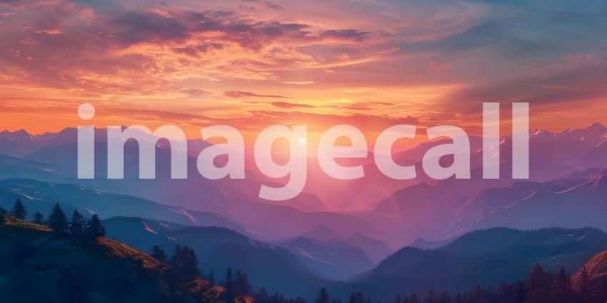 Breathtaking Sunset Over Serene Mountain Lake: A Glorious Display of Nature's Palette with Dramatic Clouds and Reflections