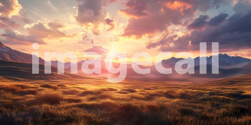 Breathtaking Sunset Over Serene Mountain Lake: A Glorious Display of Nature's Palette with Dramatic Clouds and Reflections