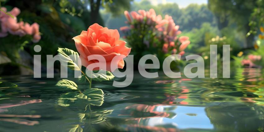 Radiant Red Rose with Dew: A Detailed Close-Up in Dreamy Sunlit Bokeh