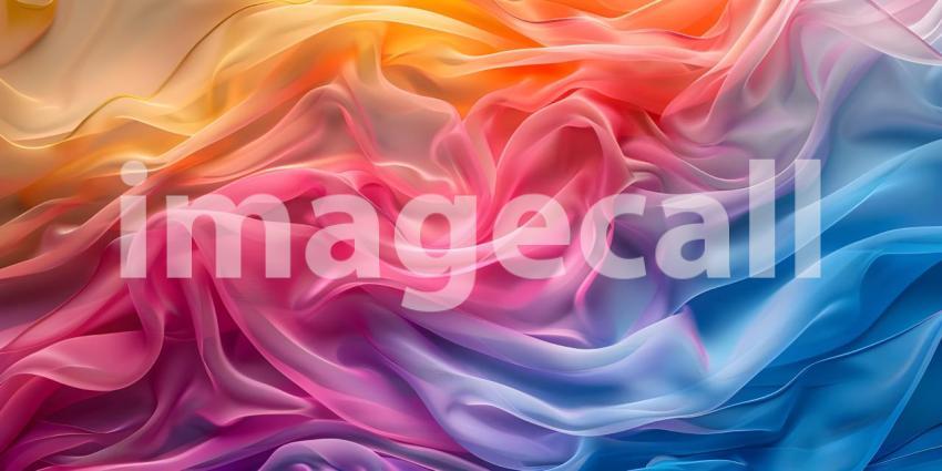 Vibrant Gradient Fabric: A Flowing Transition of Warm and Cool Hues with Soft, Smooth Texture and Gentle Waves