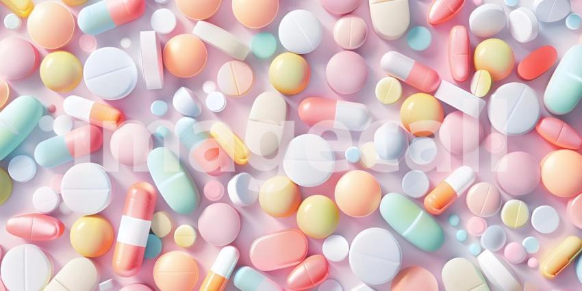 Assortment of Various Pills and Capsules: Diverse Shapes, Sizes, and Colors Depicting a Variety of Medications