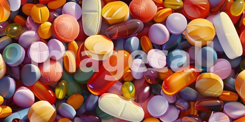 Assortment of Various Pills and Capsules: Diverse Shapes, Sizes, and Colors Depicting a Variety of Medications