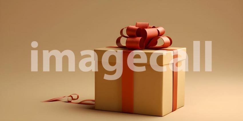 Festive Gift Box with Red Ribbon and Bow: Elegant and Neatly Wrapped Present Against a Solid Red Background