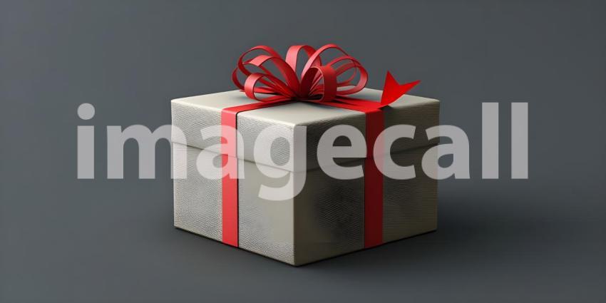 Festive Gift Box with Red Ribbon and Bow: Elegant and Neatly Wrapped Present Against a Solid Red Background