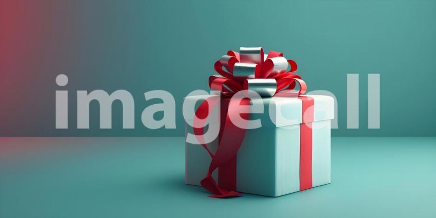Festive Gift Box with Red Ribbon and Bow: Elegant and Neatly Wrapped Present Against a Solid Red Background