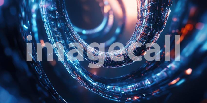 Artistic DNA Double Helix: Glowing Intricate Design with Bright Orange and Red Hues on a Dark Background, Featuring Bokeh Light Effects