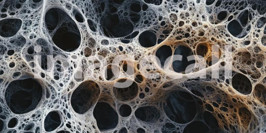 Intricate Network of Web-Like Structures: Metallic or Organic Appearance with Warm Golden Light Backdrop, Creating a Visually Captivating and Abstract Artistic Scene